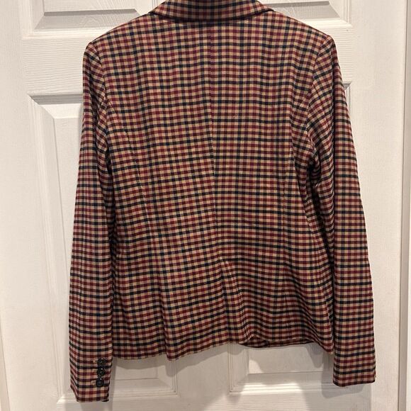 Vintage Merona Tan Red‎ Blue Plaid Check Wool Blend Preppy Academia Blazer 10 - Picture 7 of 9